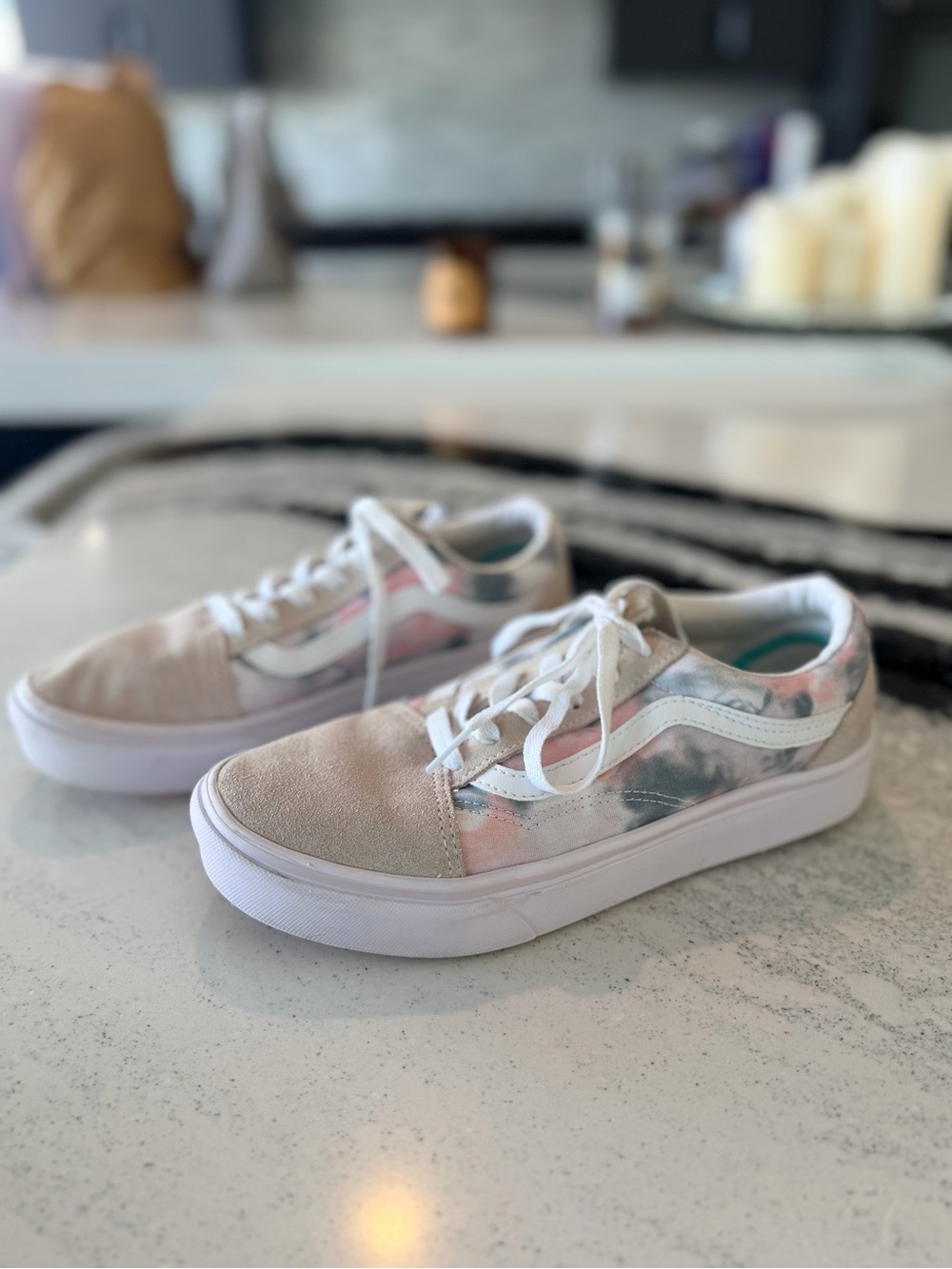 Vans Women's Pastel Tie-Dye Low Top Sneakers - Pink, Gray, White